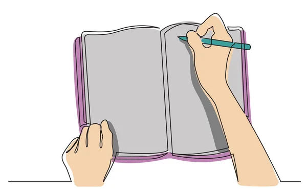 Συνεχές Σχέδιο Γραμμών Χέρια Γράφοντας Σημειώσεις Στο Βιβλίο Εργασίας Διανυσματική — Διανυσματικό Αρχείο