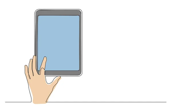 Kontinuierliche Linienzeichnung Hand Berühren Digitales Tablet Vektorillustration — Stockvektor
