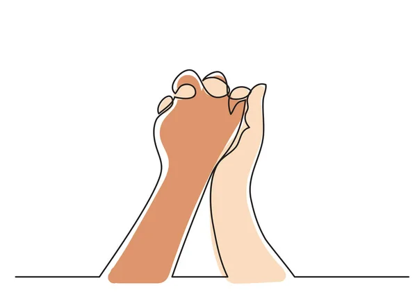 Continuous Line Drawing Holding Hands Together Vector Illustration — Stok Vektör