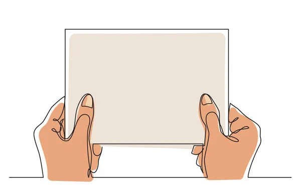 Garis Kontinu Menggambar Dua Tangan Memegang Kertas Lembar Vektor Ilustrasi Stok Ilustrasi 