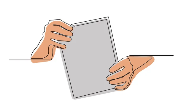 Garis Kontinu Menggambar Dua Tangan Memegang Kertas Lembar Vektor Ilustrasi Stok Vektor Bebas Royalti
