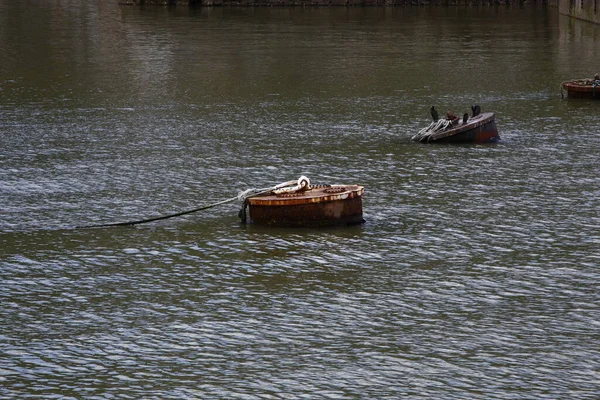 Limanın içinde yüzen demirler.