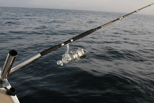 Vara Pesca Preparada Barco — Fotografia de Stock