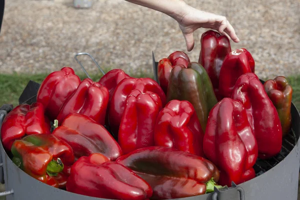 Izgarada kavrulmuş kırmızı biber.