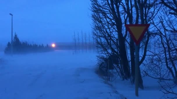 Nagranie Ciężkiej Burzy Śnieżnej Islandii Miesiącach Zimowych Drogi Lub Loty — Wideo stockowe