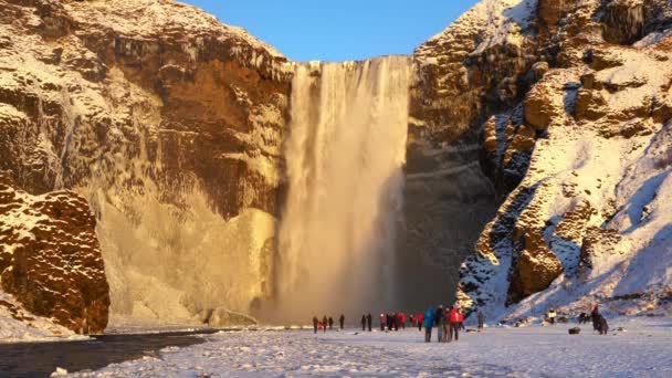 Skogafoss Iceland December 2019 Skogafoss Waterfall One Most Famous Waterfalls — Stock Video