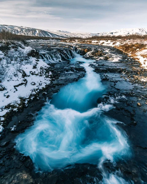 Bruarfoss Waterval Winter Prachtig Landschap Van Adembenemend Ijsland Dat Het — Stockfoto