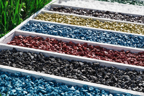 colorful rocks in wooden box, art Aquarium Fish Tank Gravel Stones Color