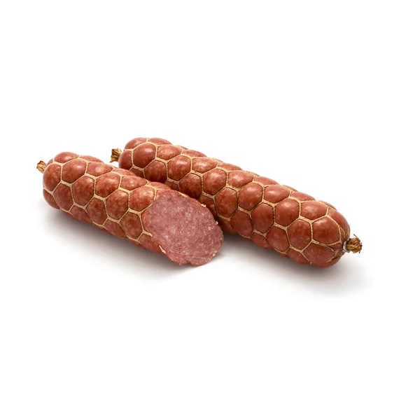 Färsk salami korv isolerad på vit bakgrund — Stockfoto