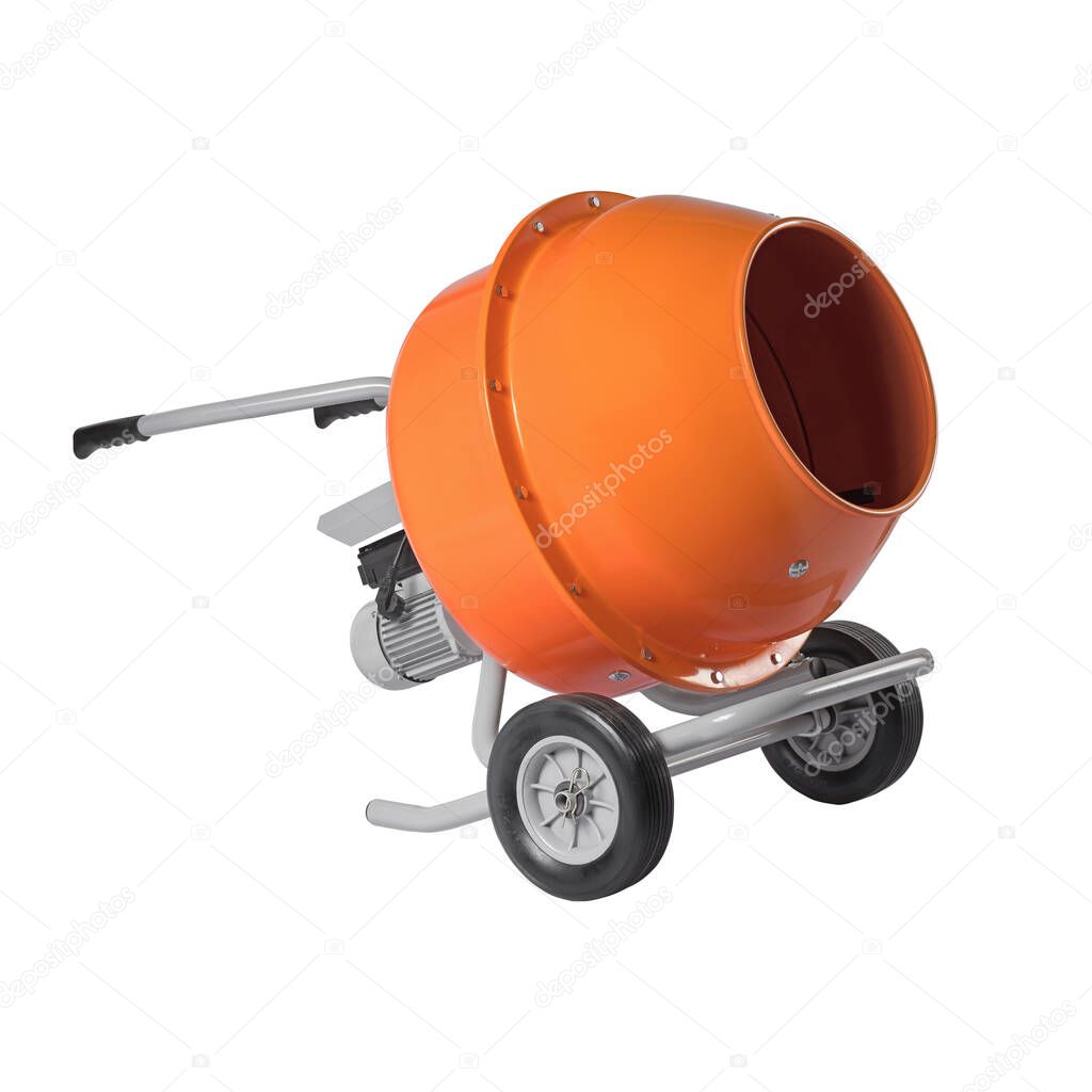 Orange concrete mixer isolated on the white background