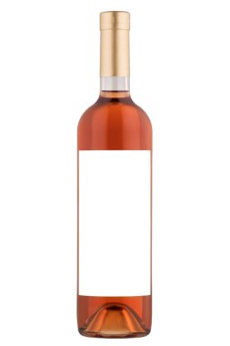 Önden Görünüm beyaz arka plan üzerinde izole boş şişe şarap gül