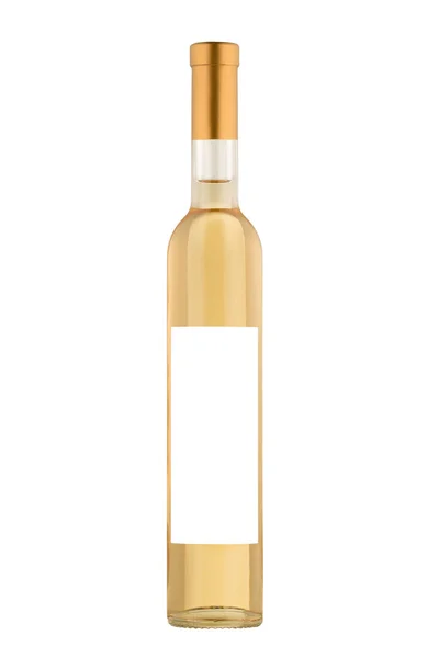 Στενή φιάλη λευκού κρασιού σε απομονωμένο λευκό φόντο. Διαδρομή αποκοπής — Φωτογραφία Αρχείου
