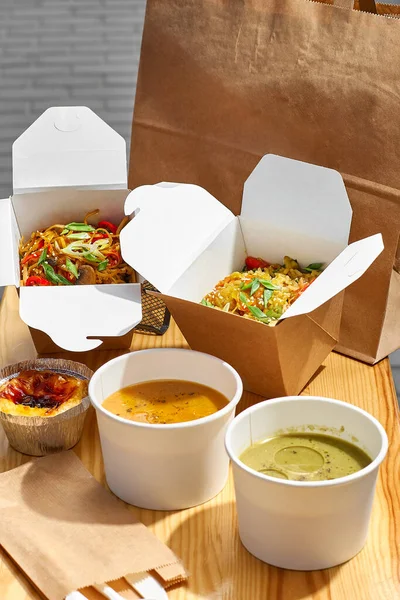 Healthy Lunch Menu Restaurant Dish Delivery Container Take Away Food — Stock Photo, Image