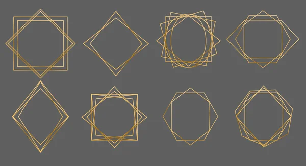 Złote geometryczne ramy wielokątne — Wektor stockowy