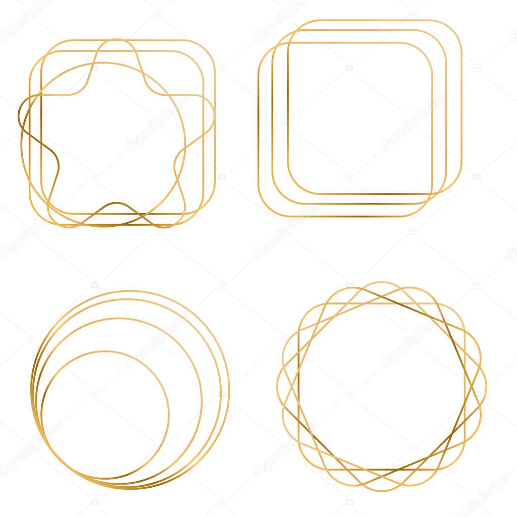 Realistic 3d Detailed Golden Polygonal Frames Thin Line Set for Invitation