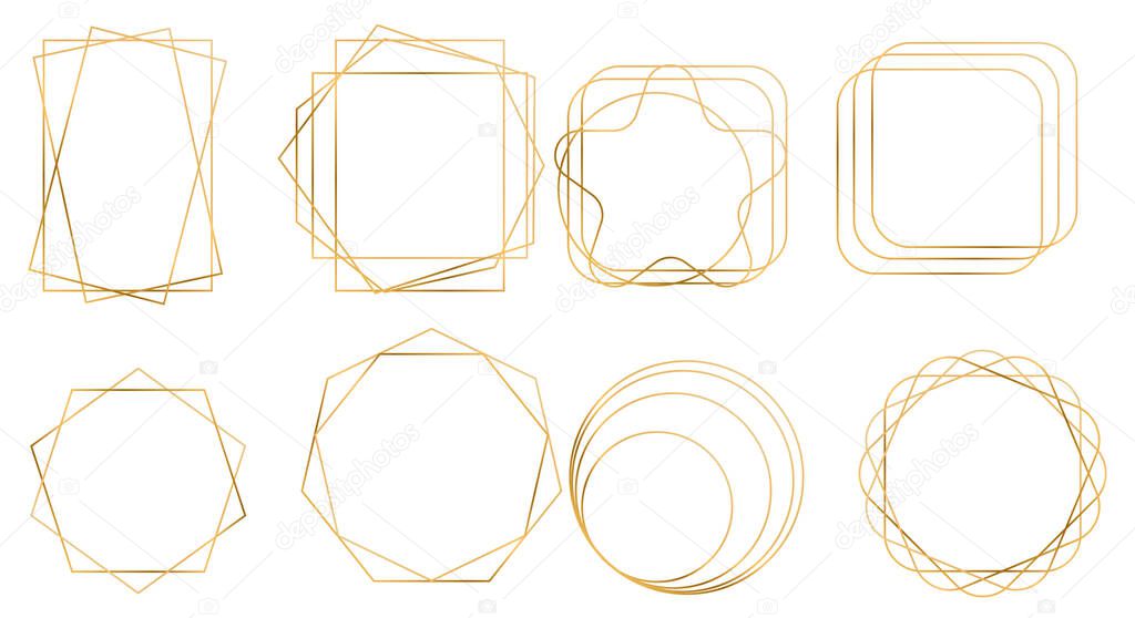 Set of geometric golden frame. Design for wedding card, invitations, logo, book cover and poster