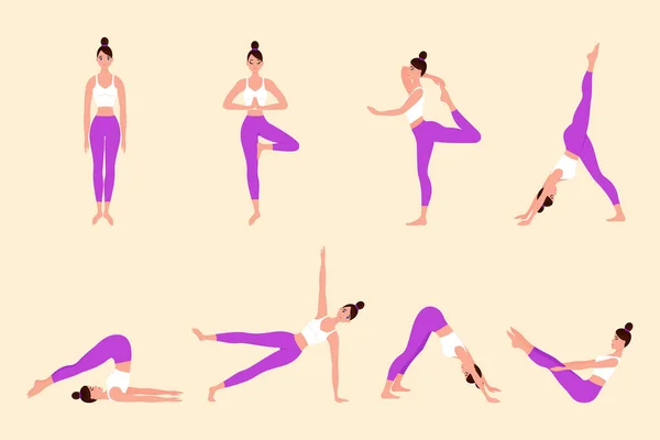 一套瑜伽姿势女性 — 图库矢量图片