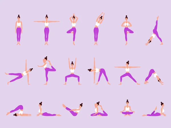 Set van yoga houdingen vrouwelijk — Stockvector