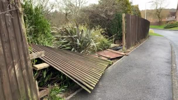 Pontypridd Wales February 2020 Wooden Garden Fence Destroyed Strong Winds — Stock Video