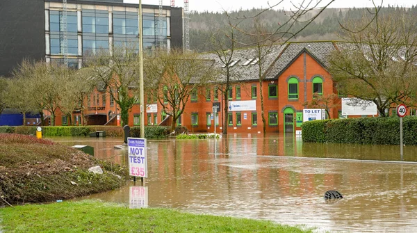 Nantgarw Cardiff Wales February 2020 Flooded Offices Treforest Industrial Estate — Stock Photo, Image