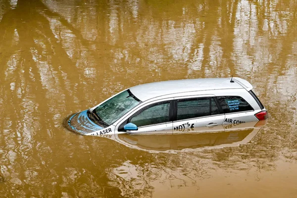 Nantgarw Cardiff Wales February 2020 Close View Car Submerged Storm — Stock Photo, Image