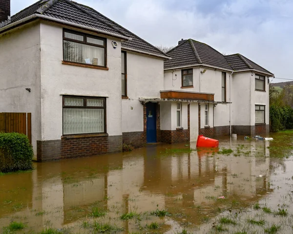 Treforest Cardiff Wales February 2020 Flooded Garden House Treforest River — Stock Photo, Image