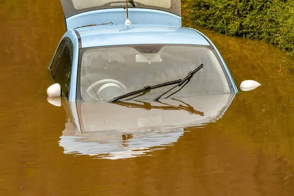 Nantgarw Cardiff Wales February 2020 Close View Car Submerged Storm — Stock Photo, Image