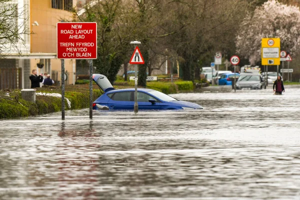 Nantgarw Cardiff Wales February 2020 Flood Water Treforest Industrial Estate — Stock Photo, Image