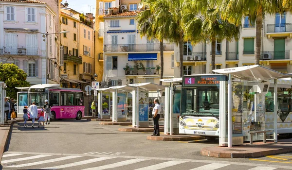 Cannes France April 2019 Buses Bus Station Centre Cannes Small — Zdjęcie stockowe