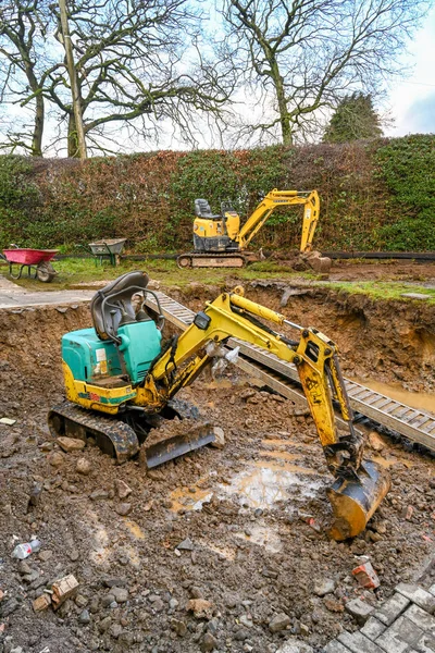 Cardiff Wales February 2020 Mini Excavators Back Garden Residential Property — 图库照片