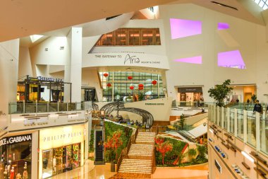 LAS VEGAS, NV, USA - FEBRUARY 2019: Steps leading up to the entrance of the Aria Hotel inside the Shops at Crystals mall in Las Vegas.