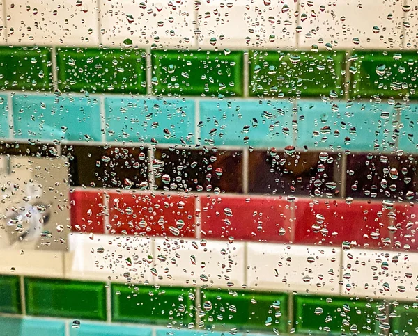 Close Zicht Waterdruppels Het Glazen Paneel Van Een Douche — Stockfoto