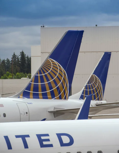 Seattle Tacoma Airport Usa Ιούνιος 2018 Ουρά Πτερυγίων Των Τζετ — Φωτογραφία Αρχείου