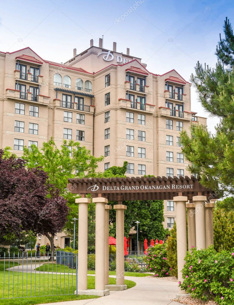 KELOWNA, BRITISH COLUMBIA, CANADA - JUNE 2018: Entrance to the Delta Grand Okanagn Resort in Kelowna, British Columbia, Canada.