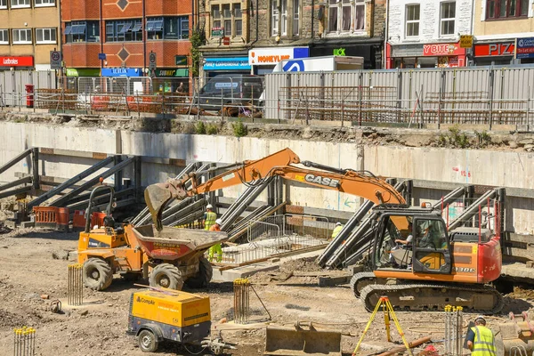 Pontypridd Wales June 2018 Excavators Working Site Major New Office — 图库照片
