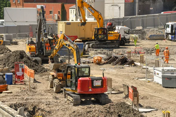 Pontypridd Wales June 2018 Excavators Working Site Major New Office — 图库照片