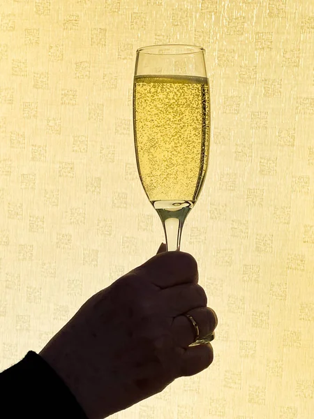 Coupe Champagne Flûte Unique Tenue Sur Fond Uni Rétro Éclairé — Photo