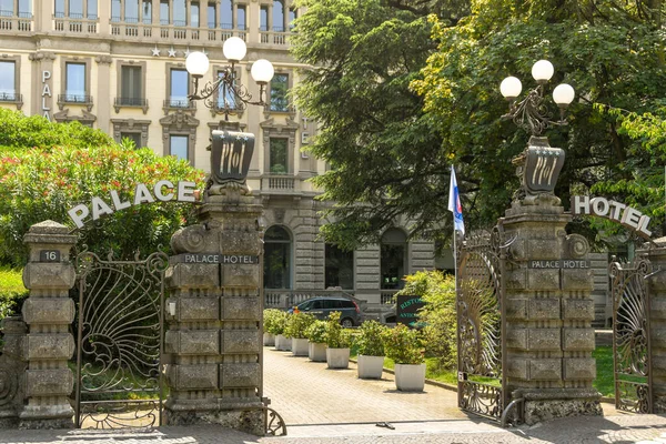 Como Itália Junho 2019 Entrada Para Palace Hotel Como Lago — Fotografia de Stock