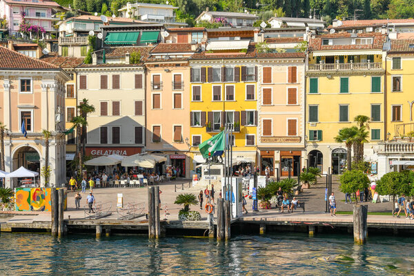 SALO, ITALY - SEPTEMBER 2018: Lakefront of the town of Salo on Lake Garda.