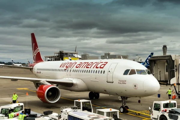 2018 Seatoma Airport 2018 Virgin America A320 제트가 시애틀 타코마 — 스톡 사진
