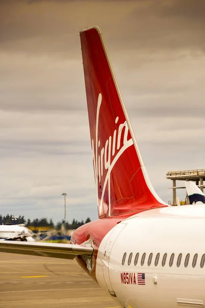 Seattle Tacoma Airport Usa Juni 2018 Nahaufnahme Der Heckflosse Eines — Stockfoto