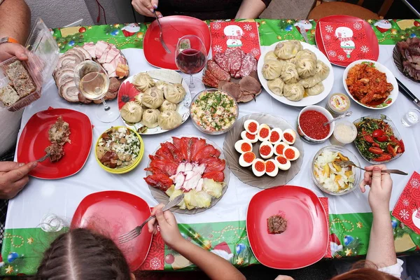 Russian feast. Traditional new year\'s dishes.