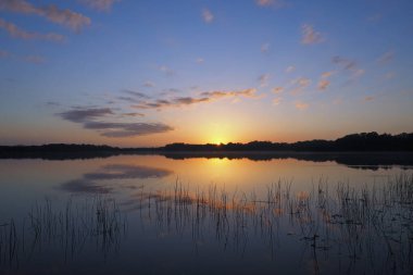 Everglades Ulusal Parkı 'nda gölün üzerinde gün doğumu.