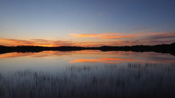 Lever de soleil sur l'étang Nine Mile dans le parc national des Everglades . — Photo