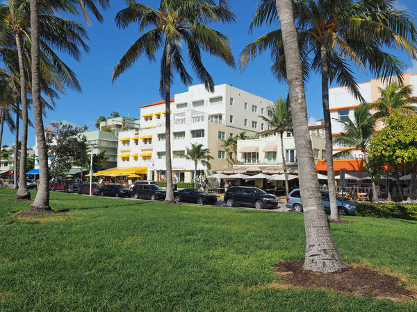 Art Deco buildings on Ocean Drive in Miami Beach, Florida.