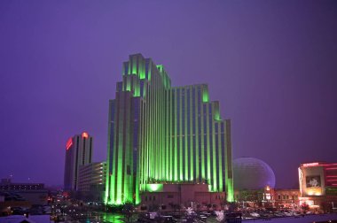 Silver Legacy Resort Casino in Reno, Nevada at night.