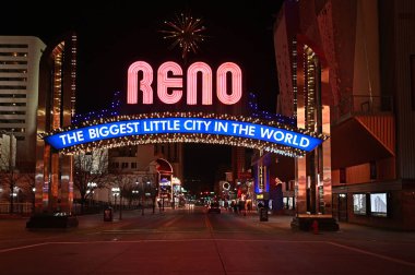 Biggest Little City in the World sign in Reno, Nevada at night. clipart