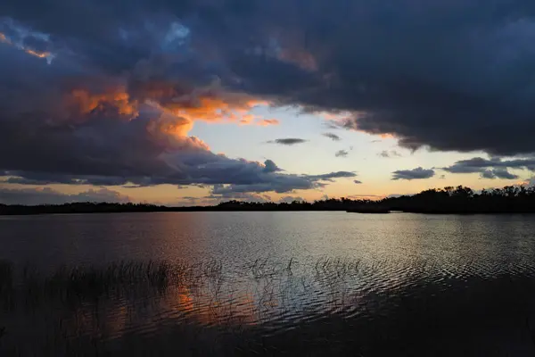 Lever de soleil coloré sur l'étang Nine Mile dans le parc national des Everglades, Floride. — Photo