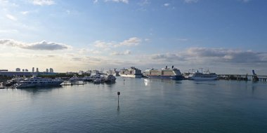 Şehir ve Miami Limanı arka planında Island Gardens Deep Harbour marinası.