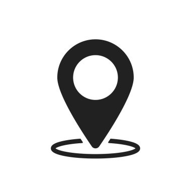 Pin simgesi vektörü. Konum işareti beyaz arkaplanda izole edildi. Navigasyon haritası, GPS, yön, yer, pusula, bağlantı, arama kavramı. 